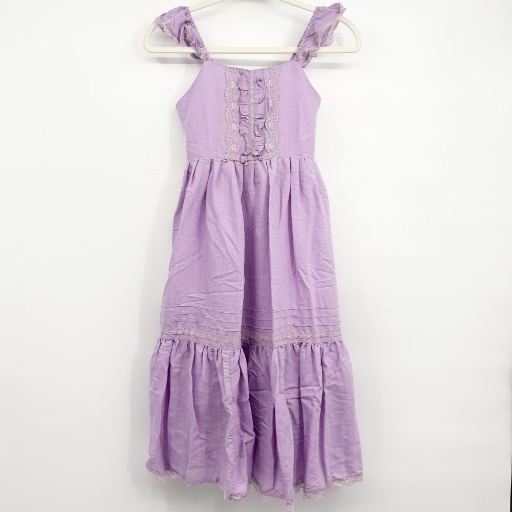 Scarlet Darkness Girls Lavender Lace Ruffle Cottagecore Victorian Maxi Dress 10Y